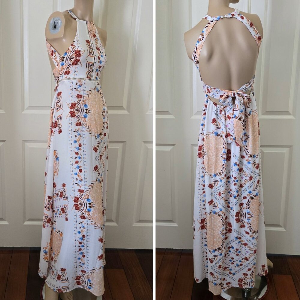 Haute Rogue High Neck Faux Wrap Maxi Dress SZ S